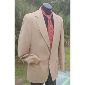 42 XL Beige BLAZER Gold Buttons & Italian SILK TIE Tan Sport Coat Club Boardroom
